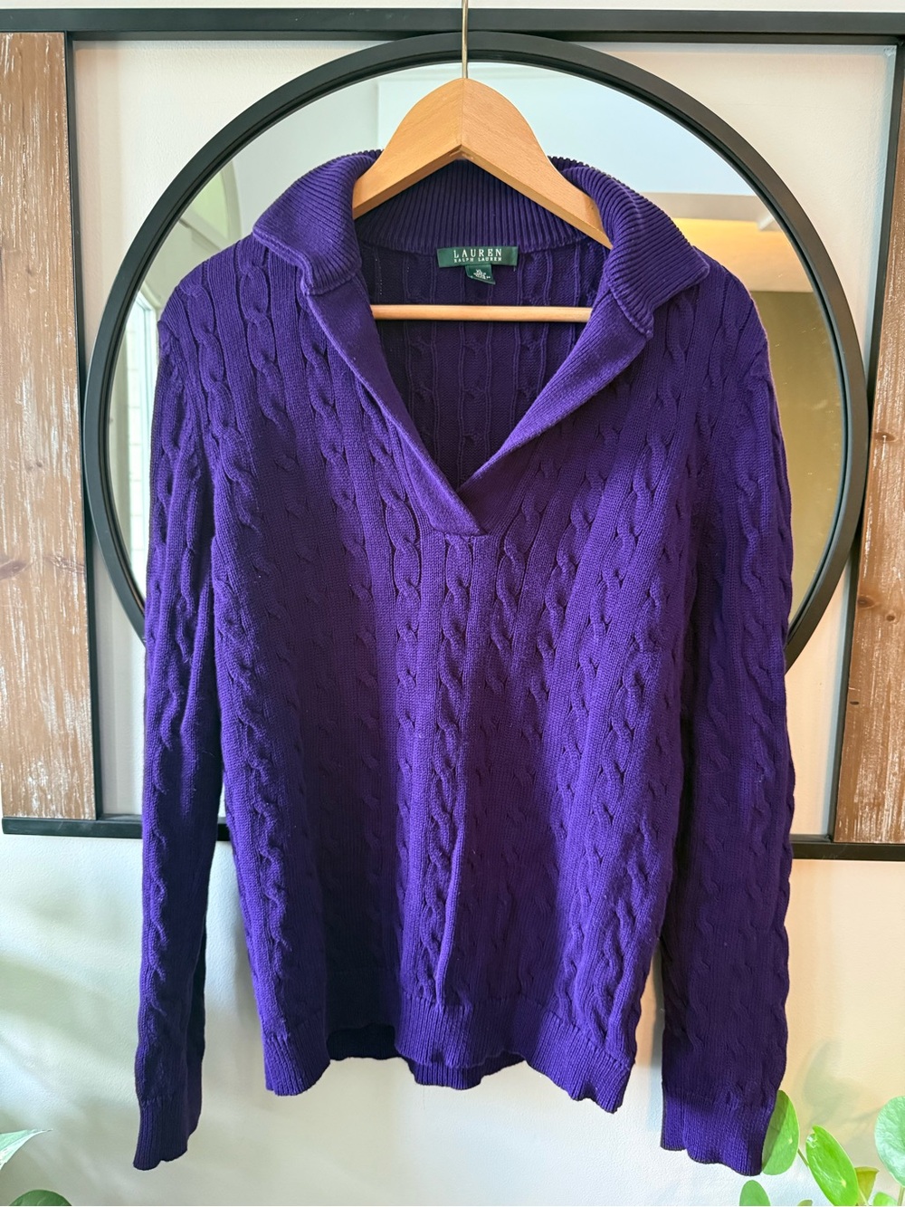 Ralph Lauren Purple Cable-Knit Collared Sweater